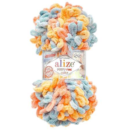 Пряжа для вязания Alize puffy fine color 100 г 14.5 м микрополиэстер плюшевая мягкая 6314 секционный 5 мотков