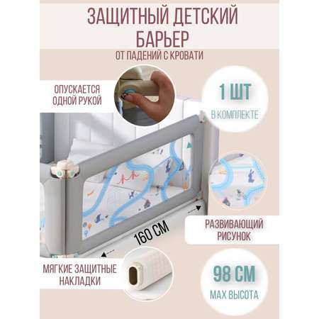 Барьер для кровати Safely and Soft Premium длиной 160см серый на одну сторону кровати