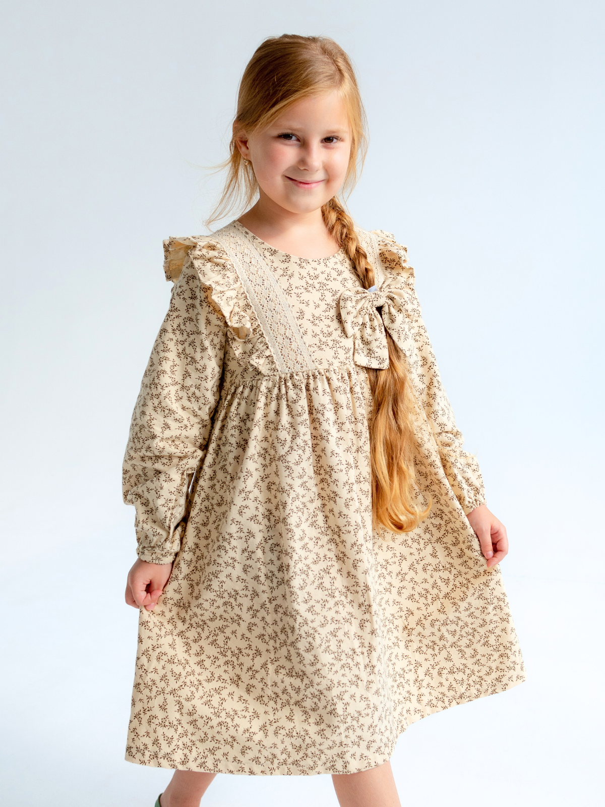 Платье MOUN платье_фланель/кружево_осень/беж - фото 1