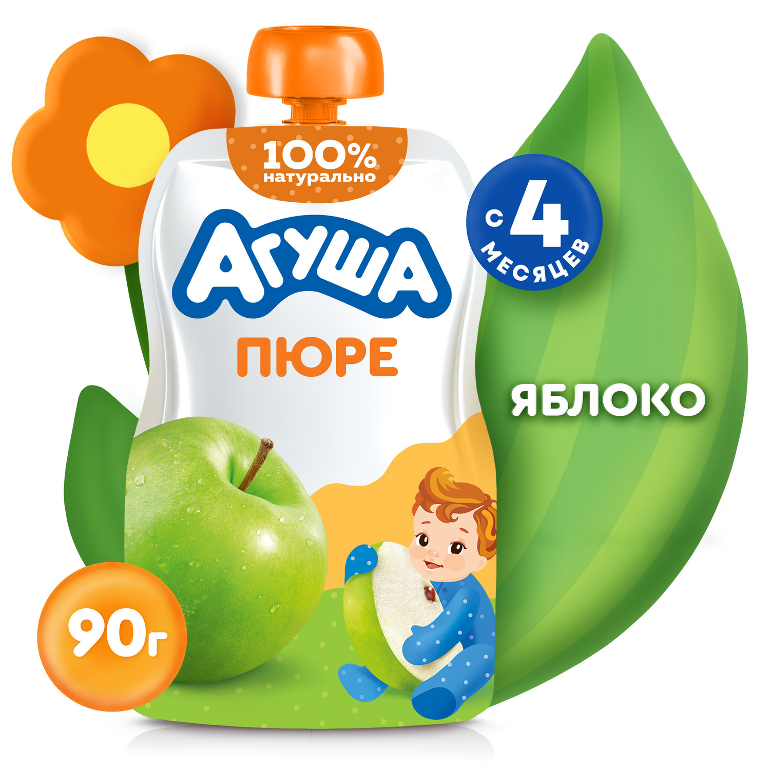 Пюре Агуша Яблоко с 4 мес 90 г - фото 1