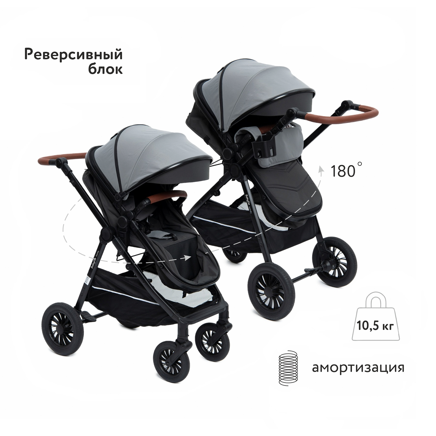 Коляска 2в1 BabyGo Sandy серый - фото 2