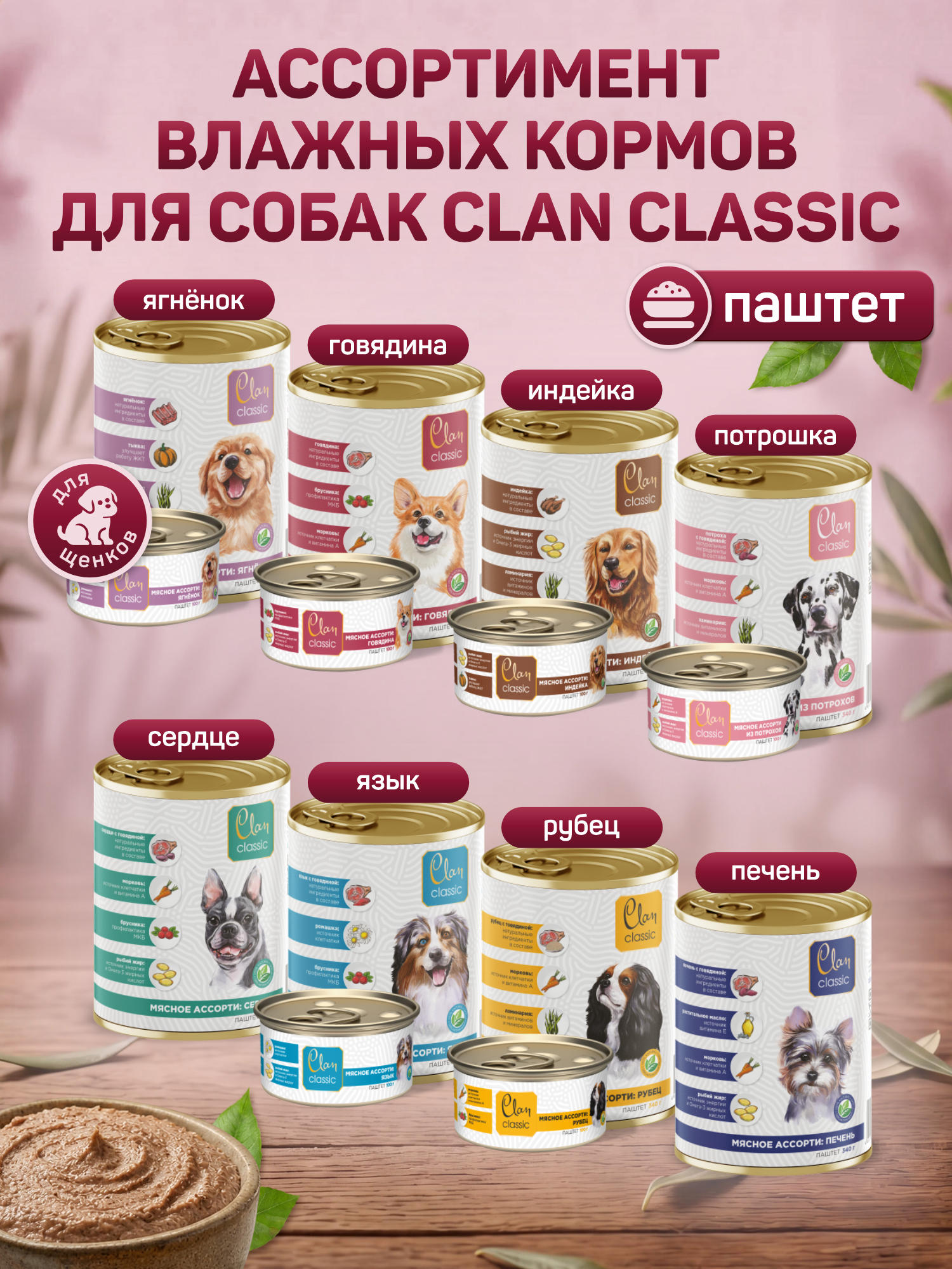 Корм для собак влажный Clan Classic Мясное ассорти с говядиной паштет ж/б 100г 6 шт. - фото 7