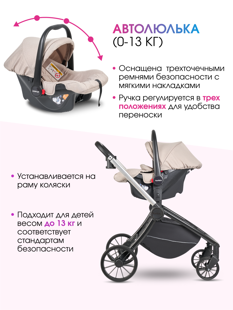 Коляска 3в1 Farfello Baby shell бежевый - фото 7