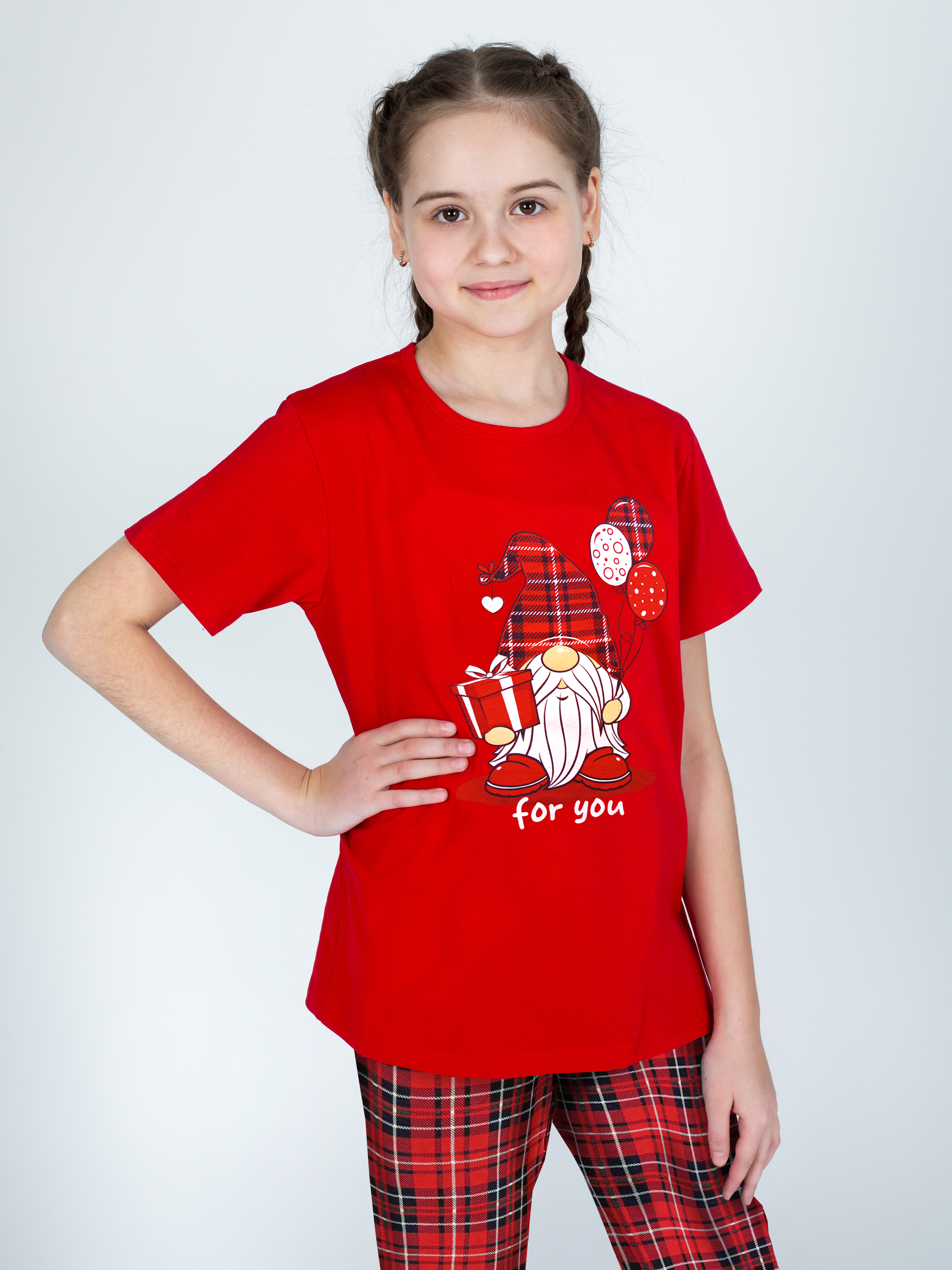 Пижама KiMMi co К-1408827п/1 красный клетка красная гном - фото 13