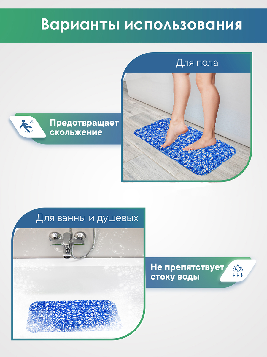Коврик для ванной VILINA синий 35 x 72 см 1 шт. - фото 7