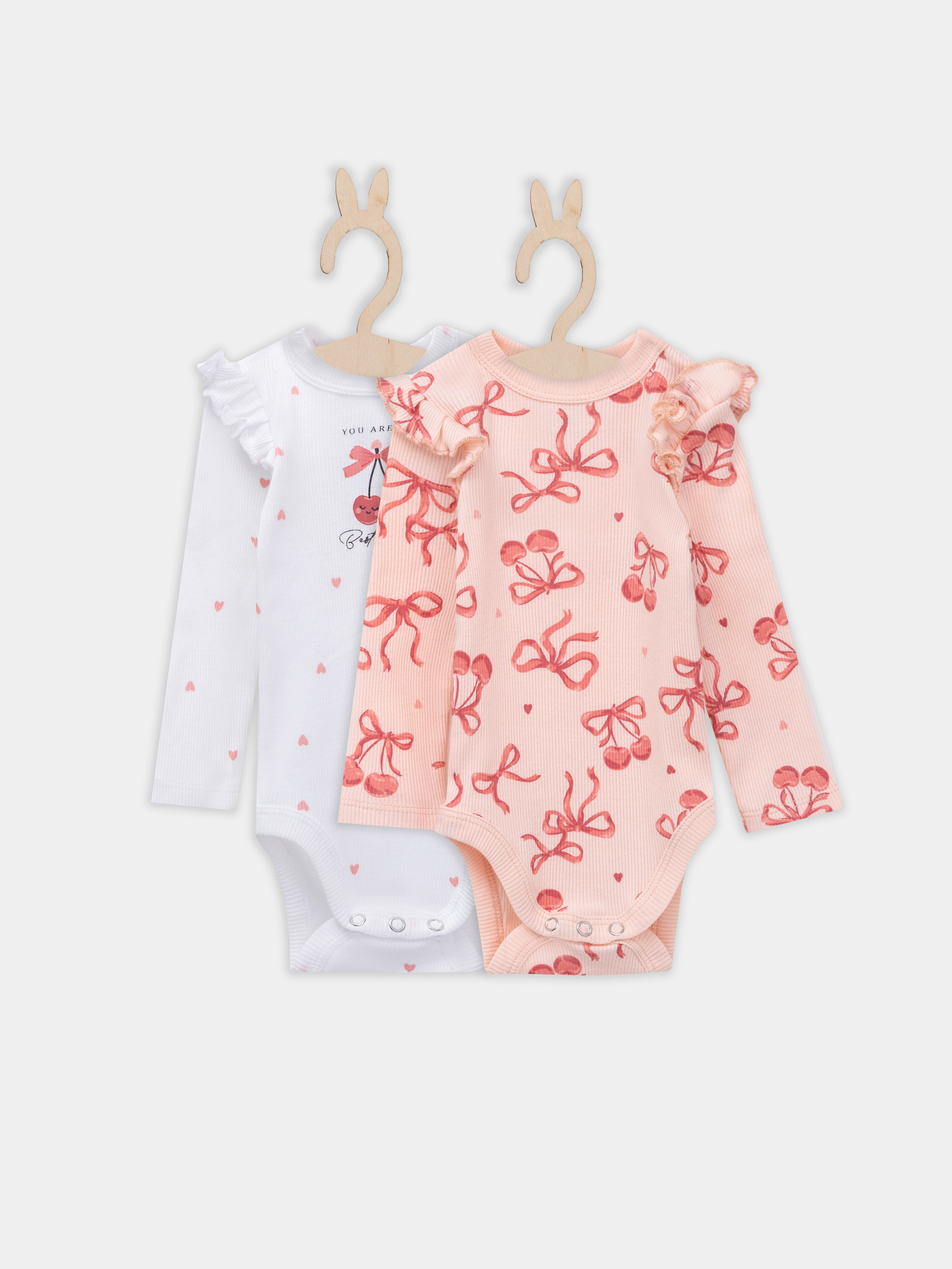 Боди 2 шт Mark Formelle (Марк Формэль) 13017-2/сердечки на белоснежном +бантики на персике - фото 2