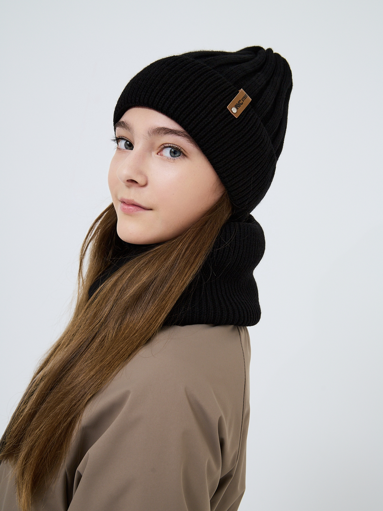 Шапка и снуд NYCkids NYC-H-54-WIDEstr-blackG - фото 11