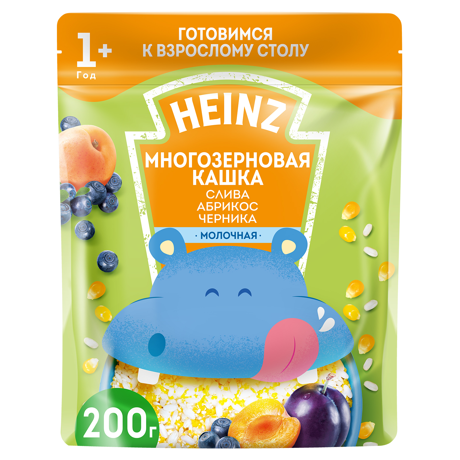 Каша Heinz молочная многозерновая слива-абрикос-черника 200г с 12 месяцев - фото 1