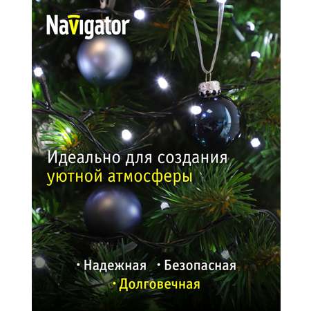 Гирлянда елочная светодиодная NaVigator интерьерная нить белый свет 7.5 м 120 ламп от сети