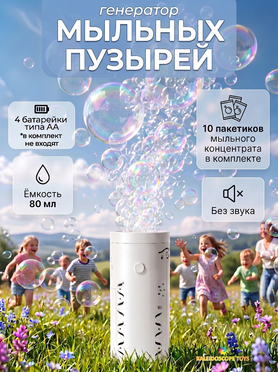 Генератор мыльных пузырей Kaleidoscope toys с подсветкой на батарейках - фото 1