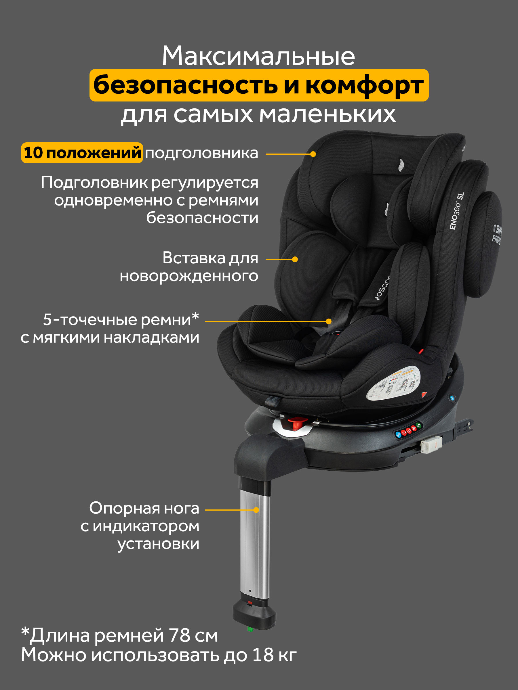 Автокресло Osann Eno 360 Carbon 0-36 кг Isofix 0+/1/2/3 (0-36 кг) черный - фото 9