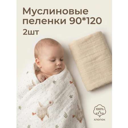 Пелёнка Сонный ежик Муслиновые пеленки муслин 100х130 см 2 шт.