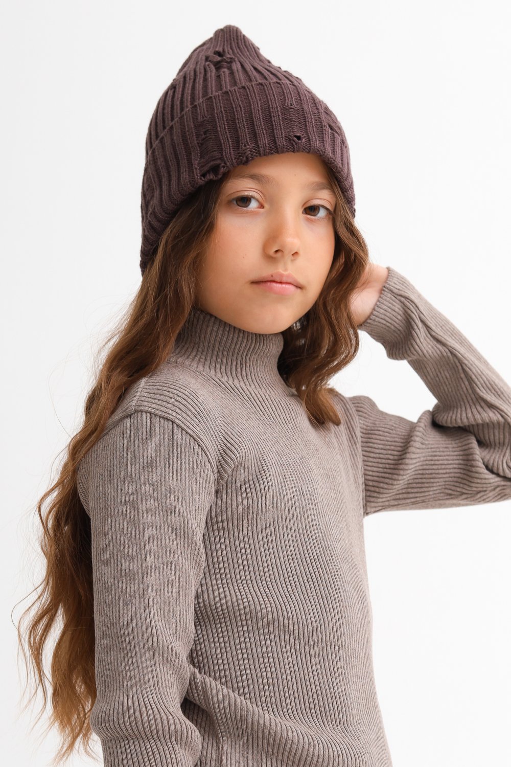 Шапка MINIDINO ВЯЗ-Ш-033Шапка Тыковка гранж хлопковая шоколад - фото 3