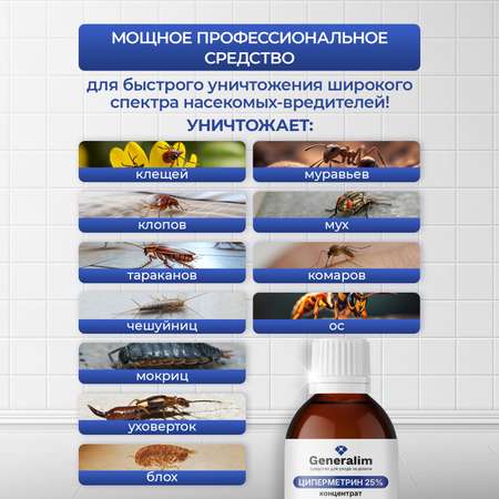Циперметрин 25% отрава Generalim от комаров, мух, клещей и муравьев