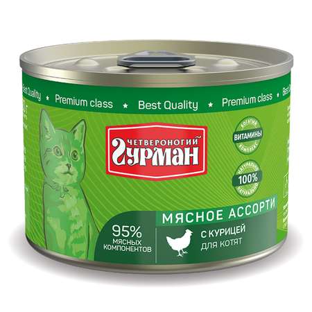 Корм влажный для котят Четвероногий Гурман 190г мясное ассорти с курицей