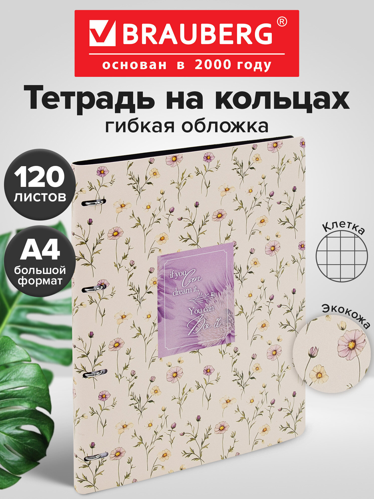 Тетрадь со сменным блоком Brauberg клетка 120 лист. - фото 1