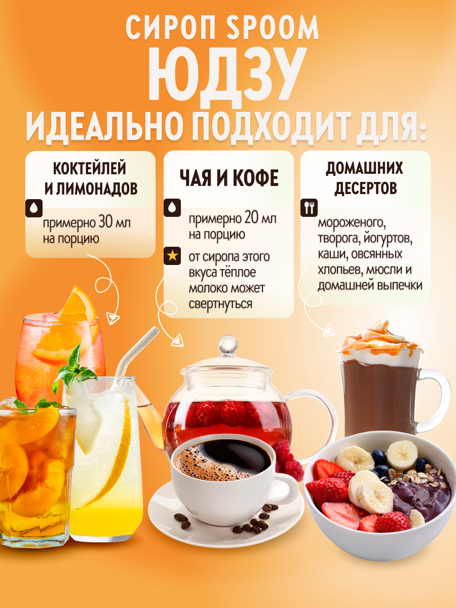 Сироп SPOOM Юдзу 250мл для кофе коктейлей и десертов - фото 3