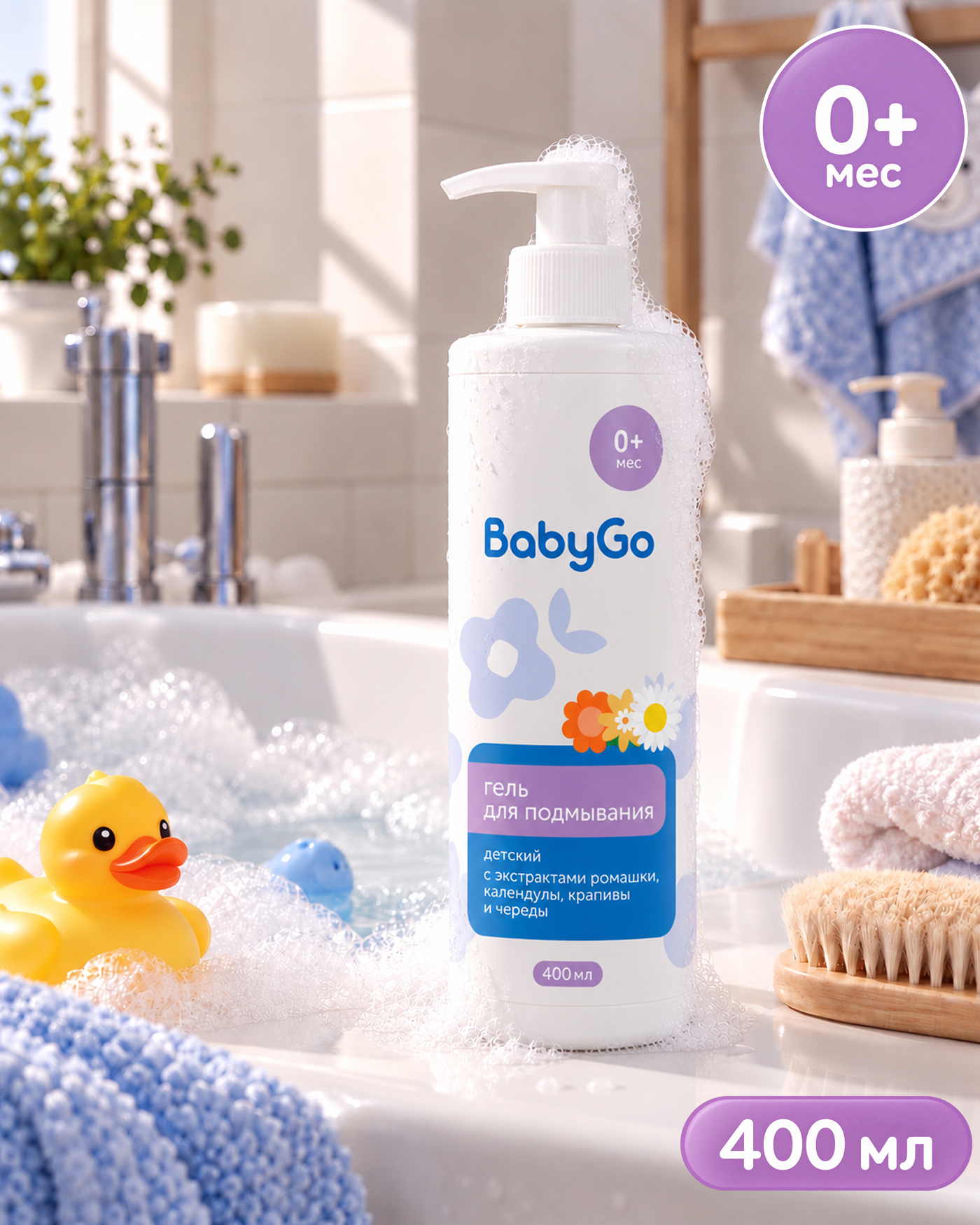 Гель для подмывания BabyGo 0+ромашка календула Д-пантенол 400 мл - фото 2