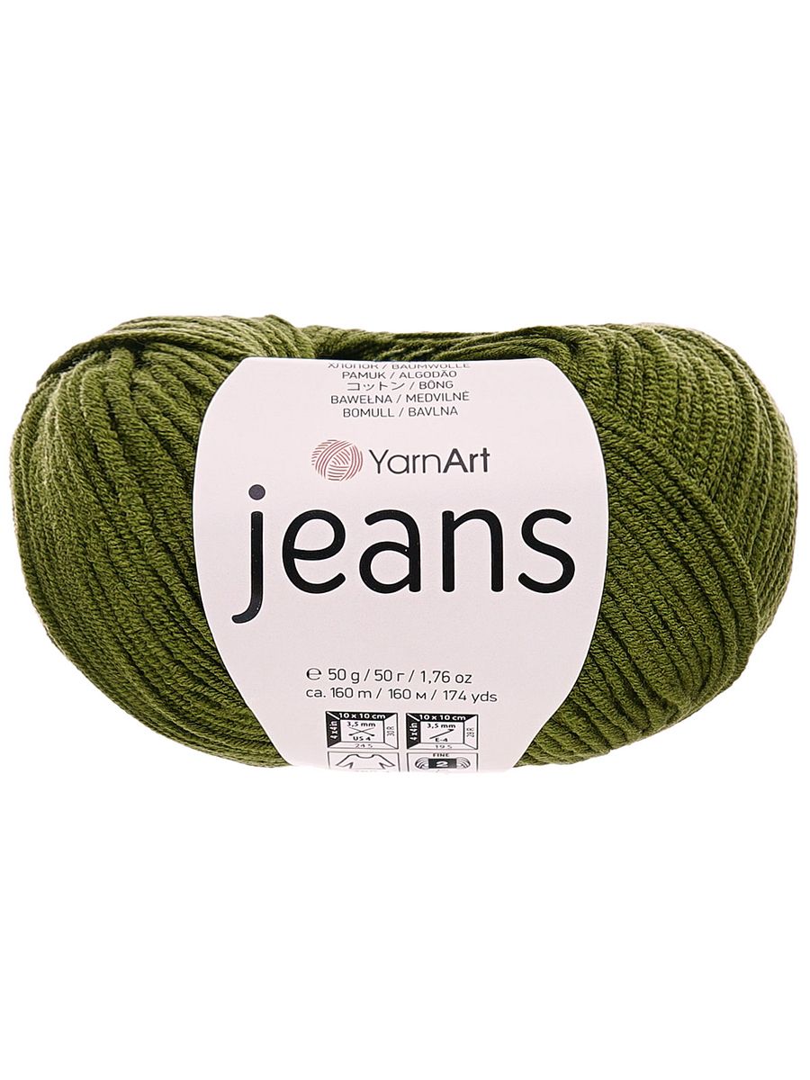 Пряжа YarnArt Jeans универсальная 50 г 160 м 82 темно-оливковый, 10 мотков - фото 4