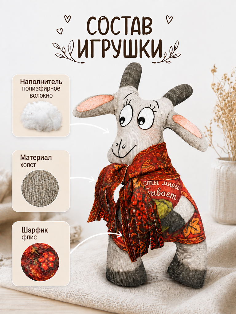 Мягкая игрушка Штучки к которым тянутся ручки коза - фото 3