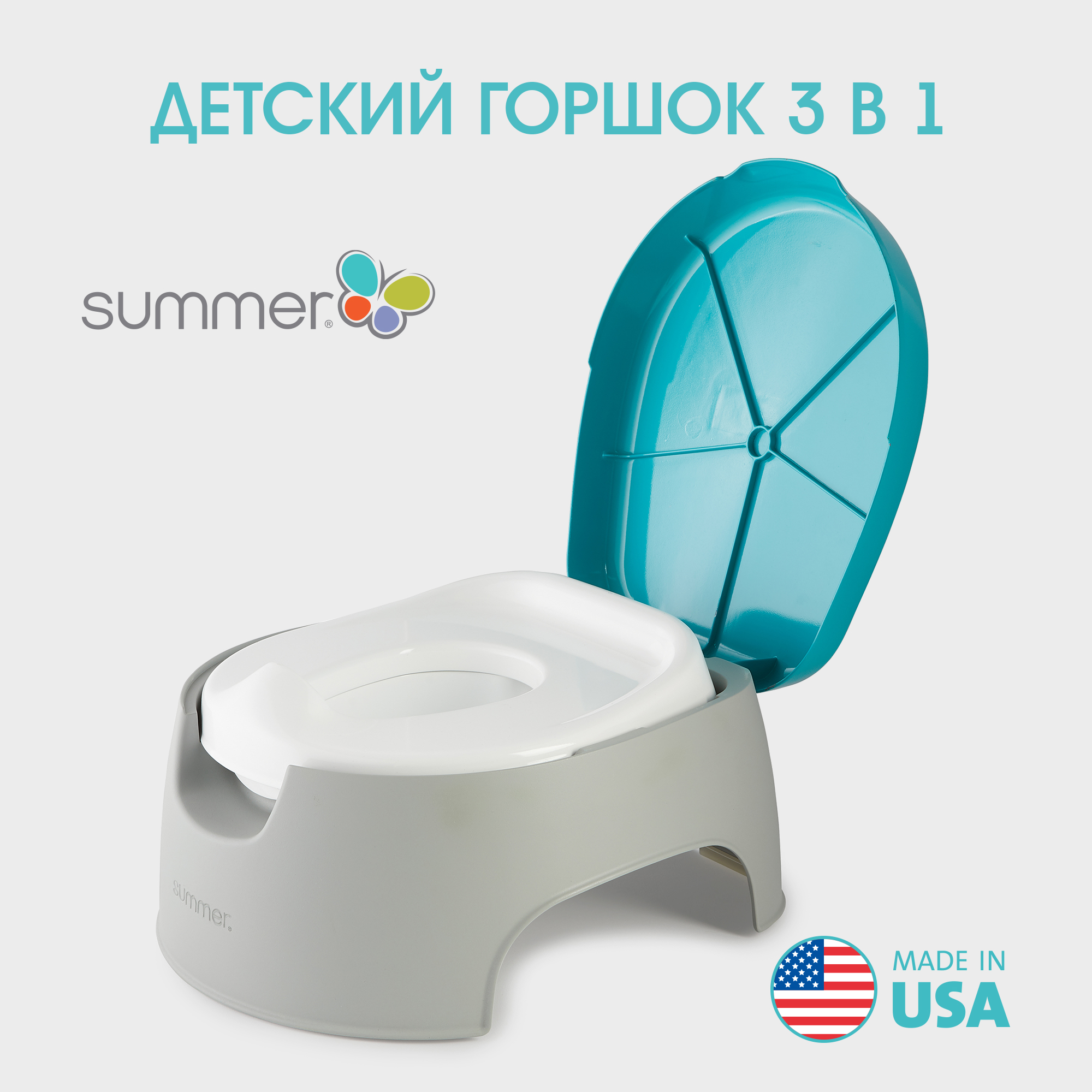 Горшок Summer Infant 3 в 1 Summer Infant Train With Me Potty серо-бирюзовый - фото 1