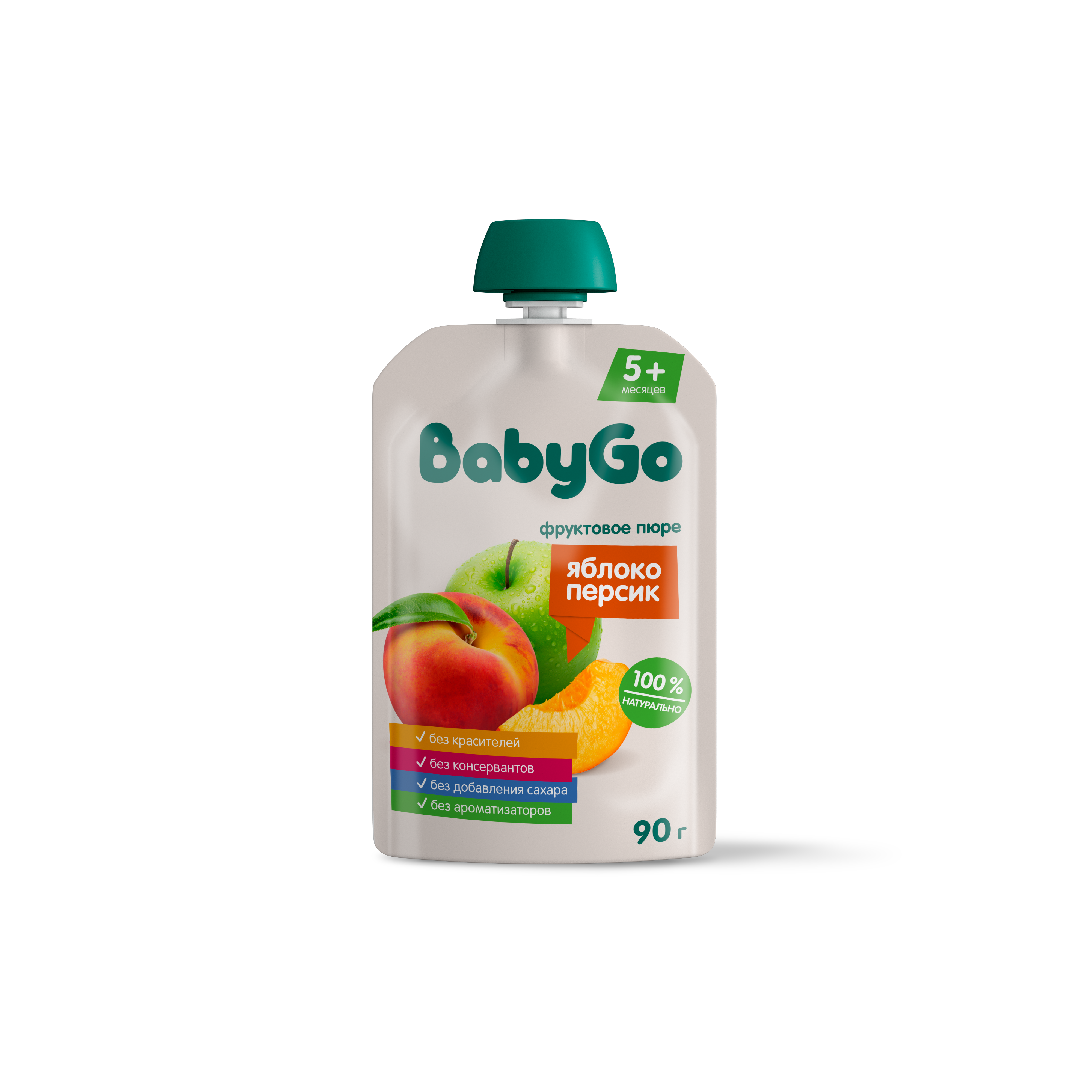 Пюре фруктовое Baby Go яблоко-персик 90г с 5месяцев - фото 1