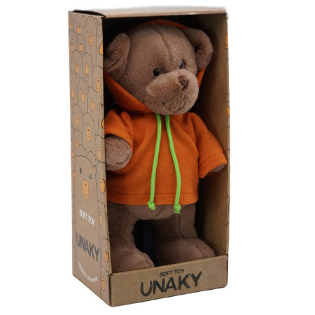 Мягкая игрушка UNAKY Мишка Аха Шоколад в кирпичной флисовой толстовке 33 см