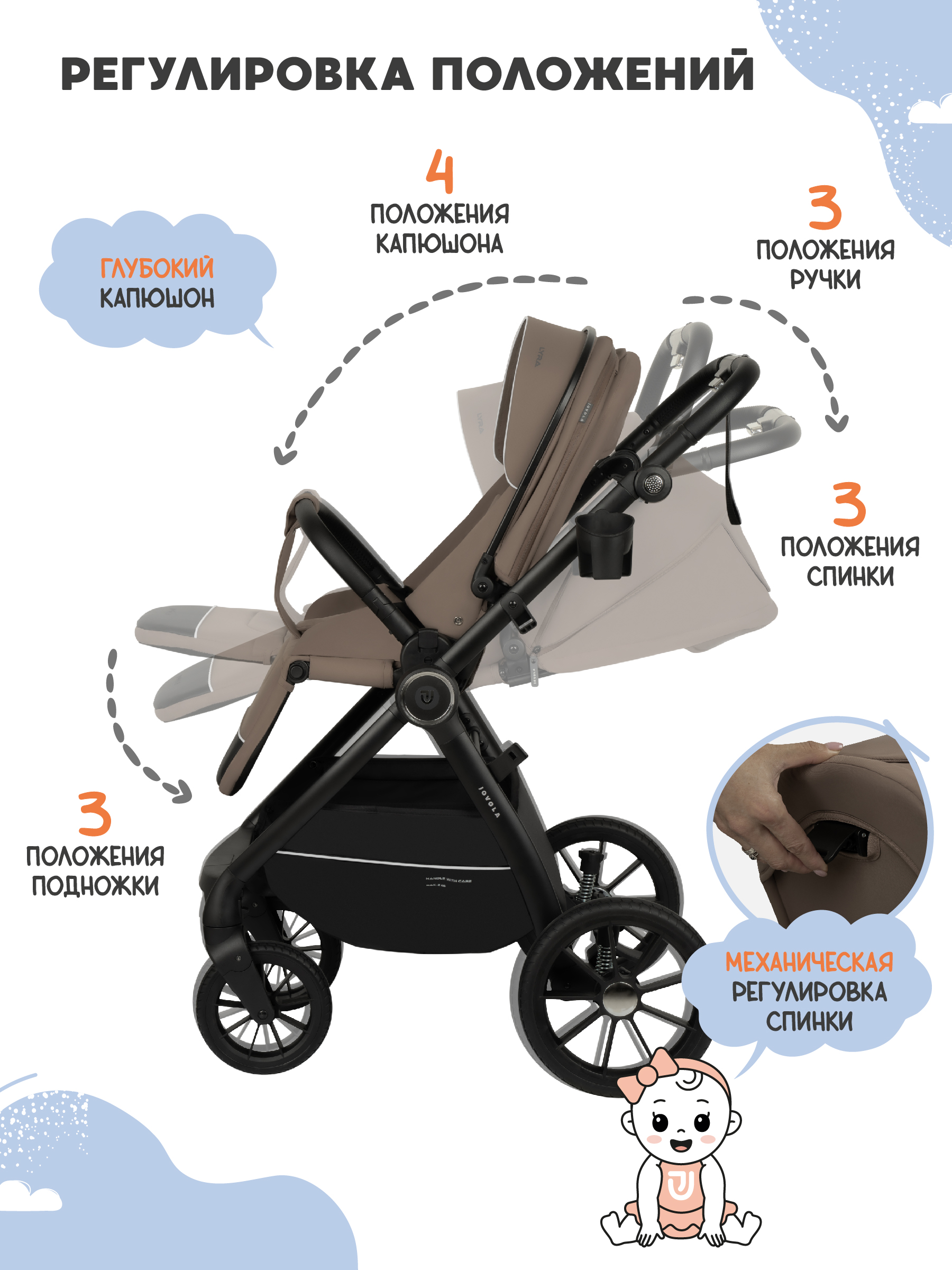 Коляска прогулочная JOVOLA LYRA темно-бежевый - фото 5