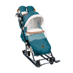 Санки-коляска NiKA kids синий меланж с колесами, с перекидной ручкой, складные