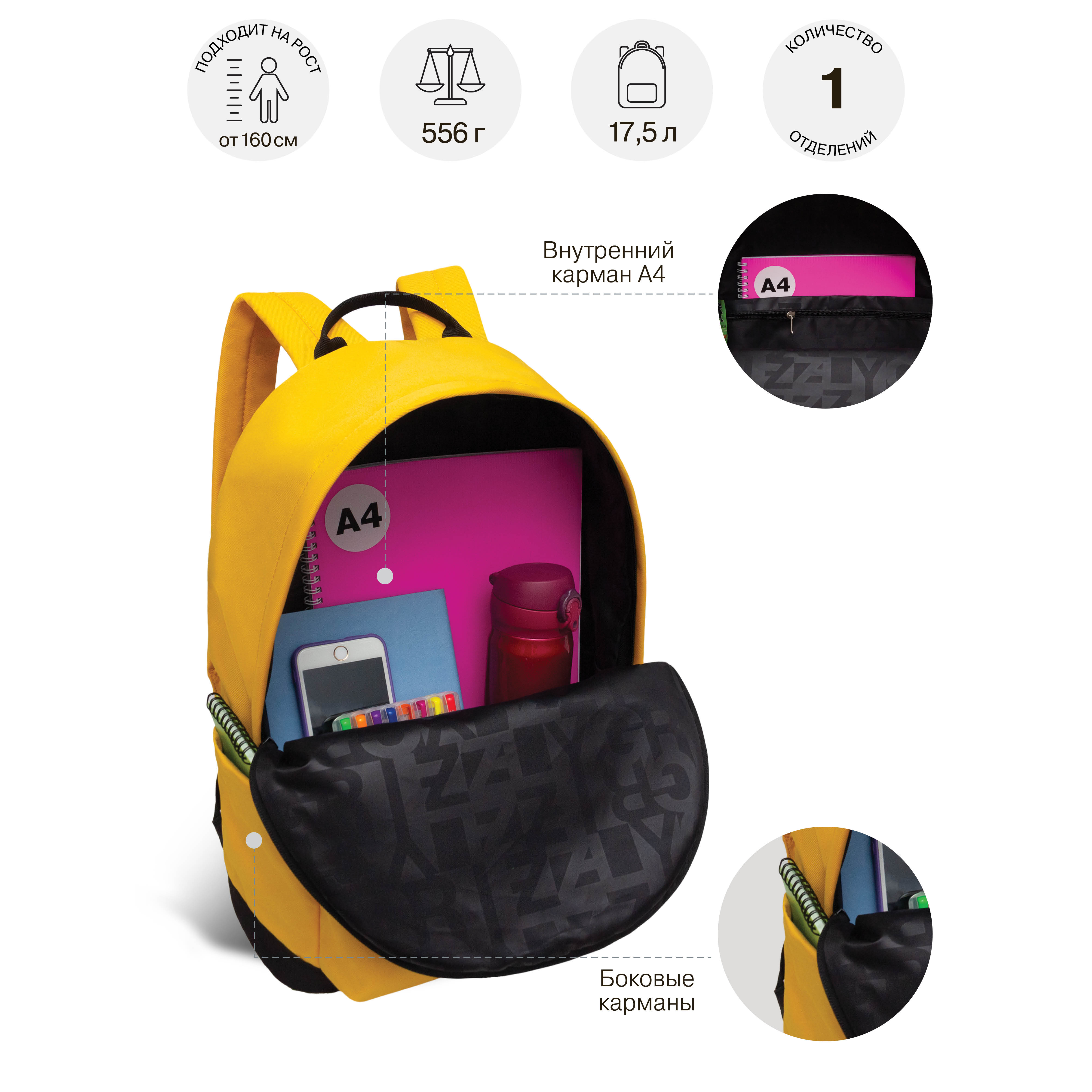 Рюкзак Grizzly желтый - фото 8