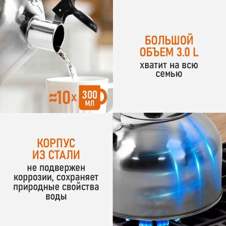 Чайник металлический со свистком HOME ELEMENT HE-WK1603