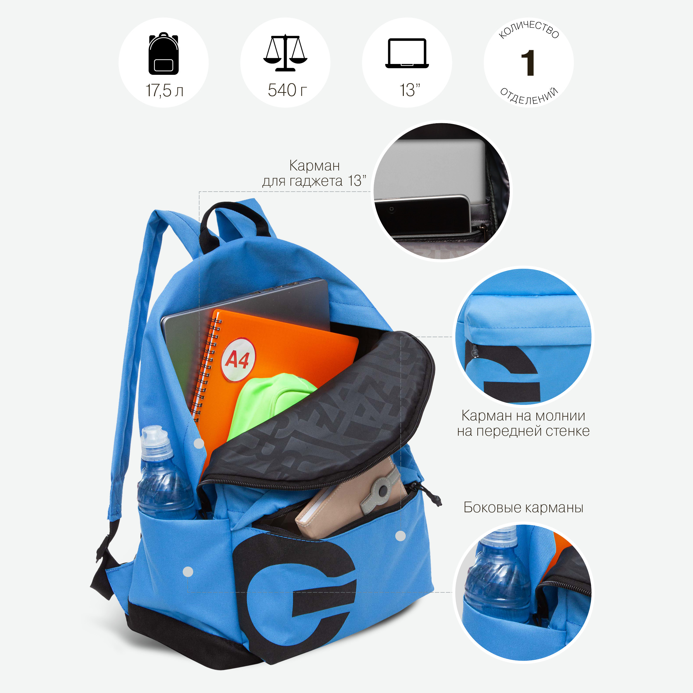 Рюкзак Grizzly голубой - фото 7