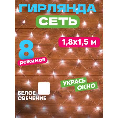 Светодиодная гирлянда NEON-NIGHT Сеть 1.8х1.5 м 8 режимов белое свечение
