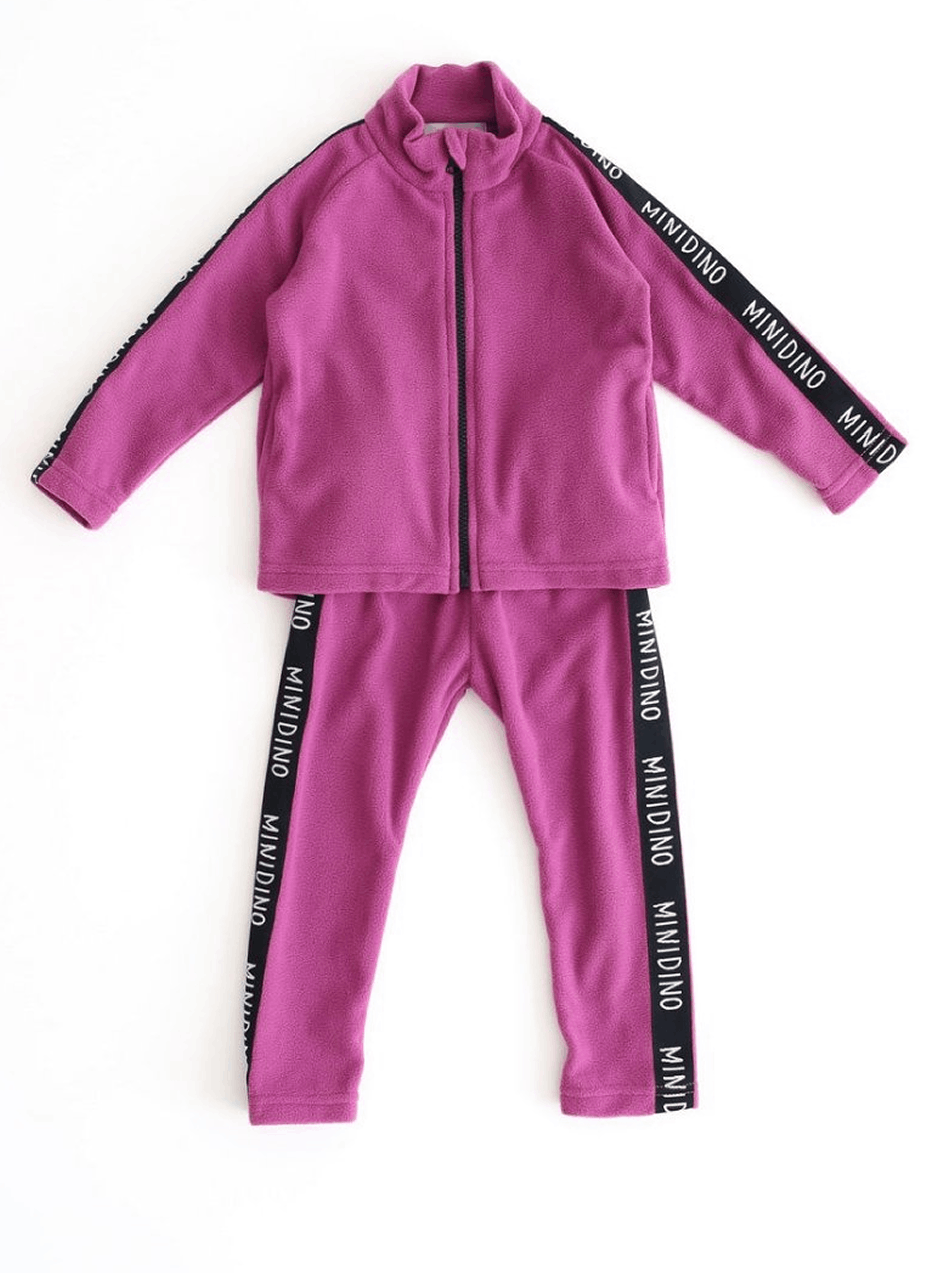 Толстовка и брюки MINIDINO Т-КМПЛ-002/ДКомплект флисовый детский Лампасы ежевика - фото 1