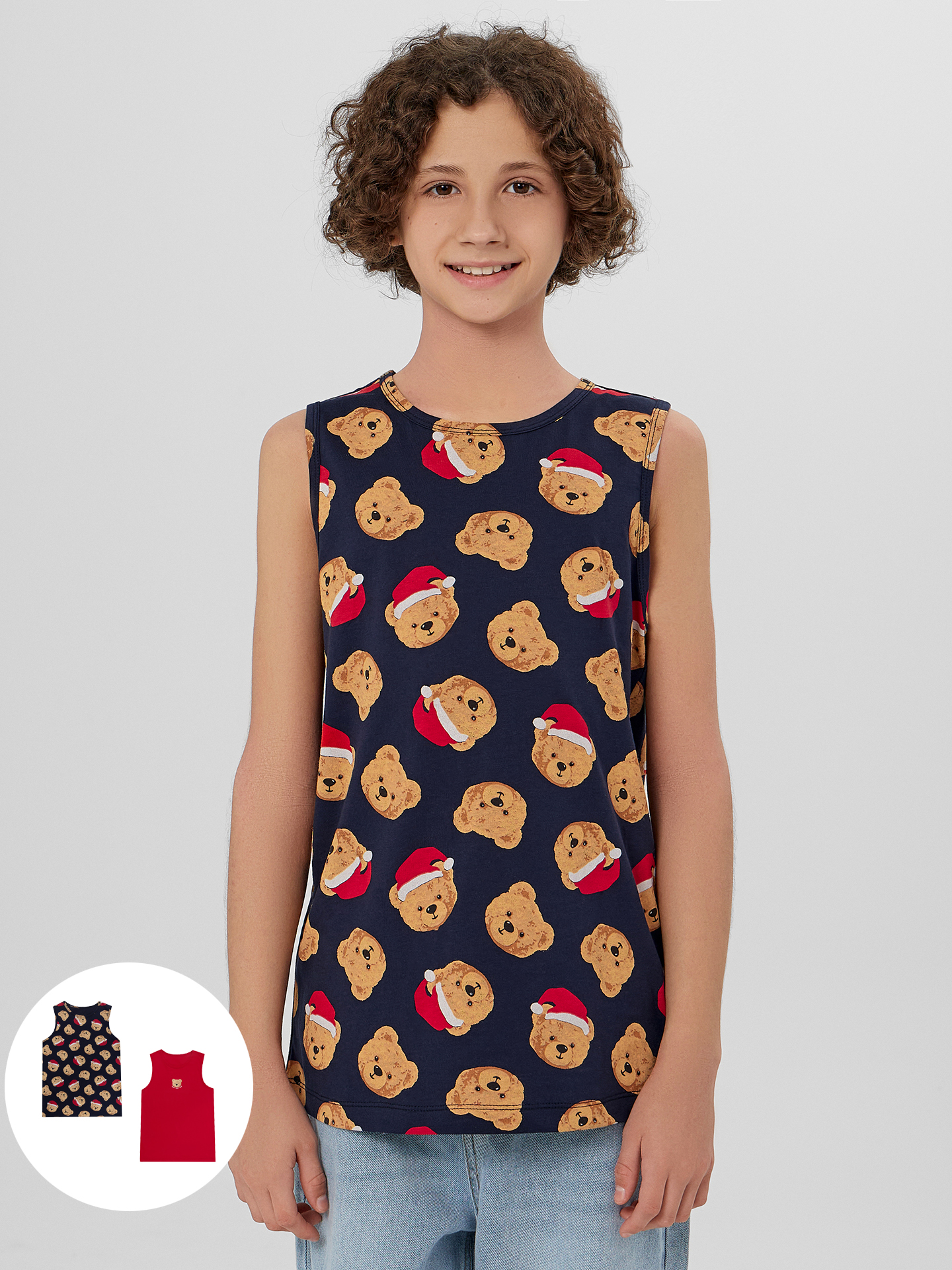 Майка 2 шт Mark Formelle (Марк Формэль) 423344-2/красный +праздничные медвежата на синем - фото 1