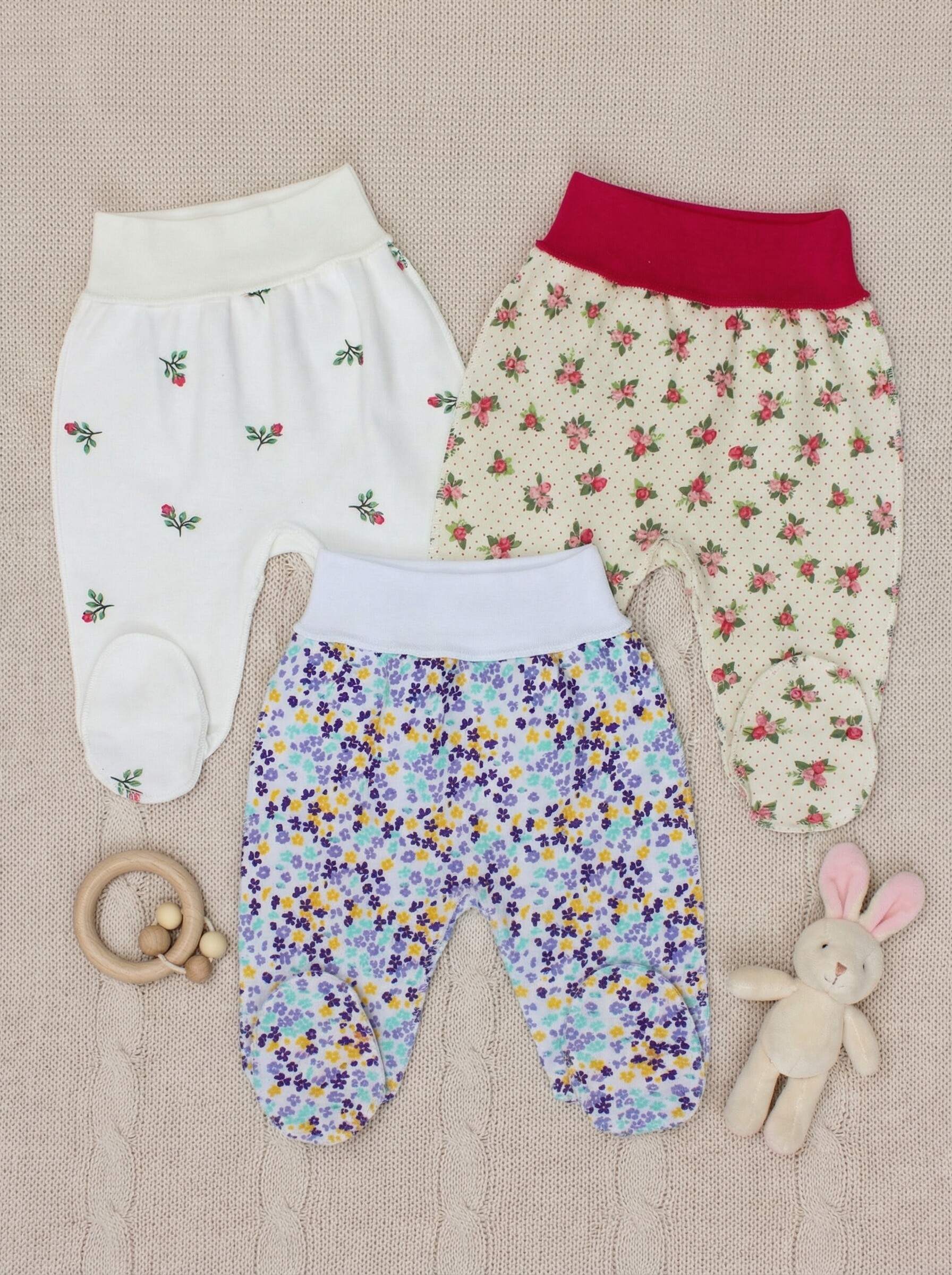 Ползунки 3 шт Шустрая пчелка 3202МелРоз/Экрю - фото 2