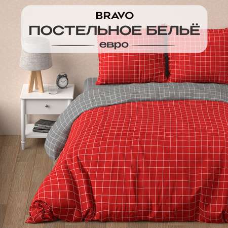 Комплект постельного белья BRAVO Клетка евро поплин