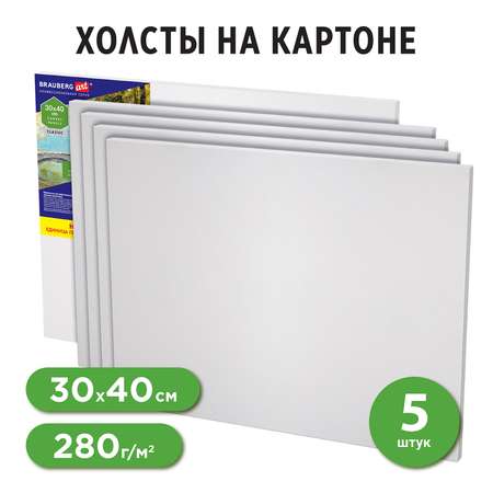 Холст на картоне Brauberg набор 5 штук для рисования 100% хлопок