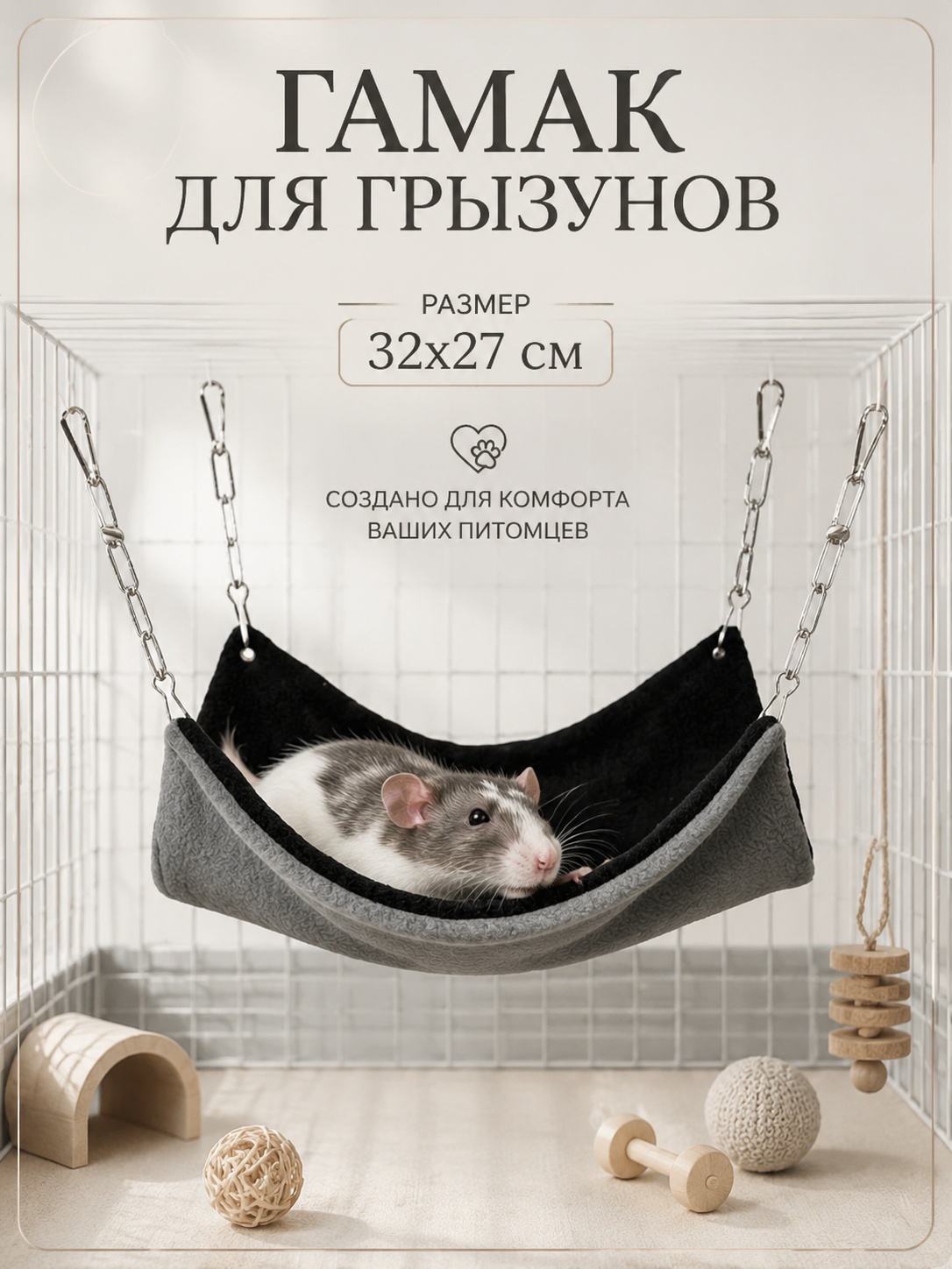 Гамак для грызунов PetiPet черный большой 32х27 одноярусный - фото 1