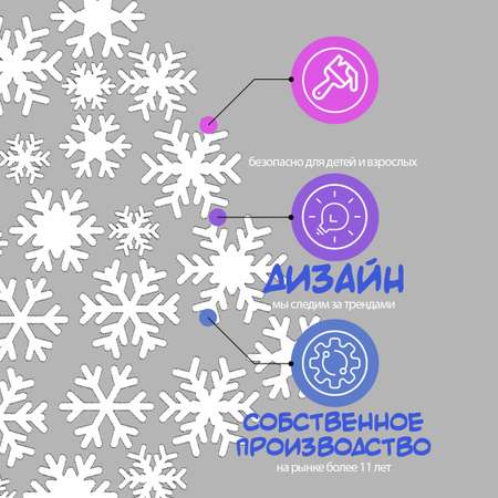Интерьерная наклейка на стену Woozzee Снежинки белые новогодние для декора и украшения комнаты