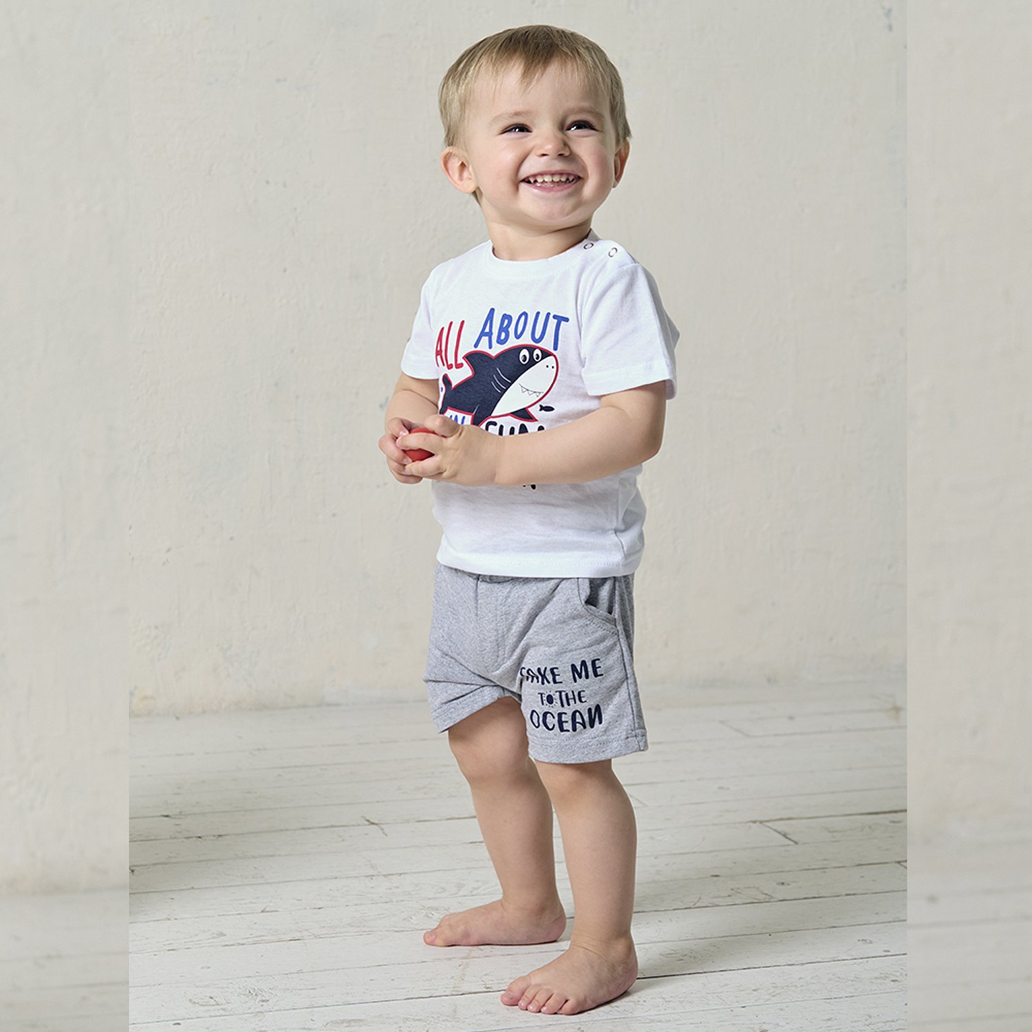 Комплект M and L kids Комплект_Футболка_шорты белый_серый_меланж - фото 2