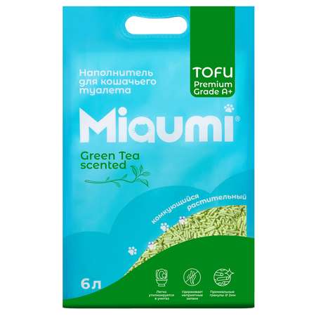Наполнитель Miaumi Tofu Green Tea Scented 6 л комкующийся, растительный