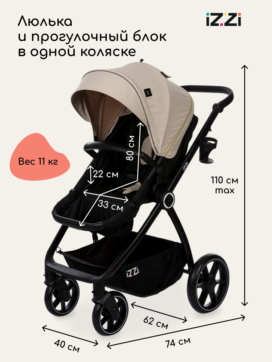 Коляска трансформер iZZi Универсальная бежевый - фото 14