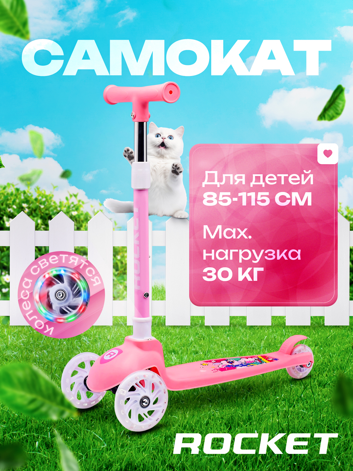 Самокат ROCKET трехколесный - фото 2
