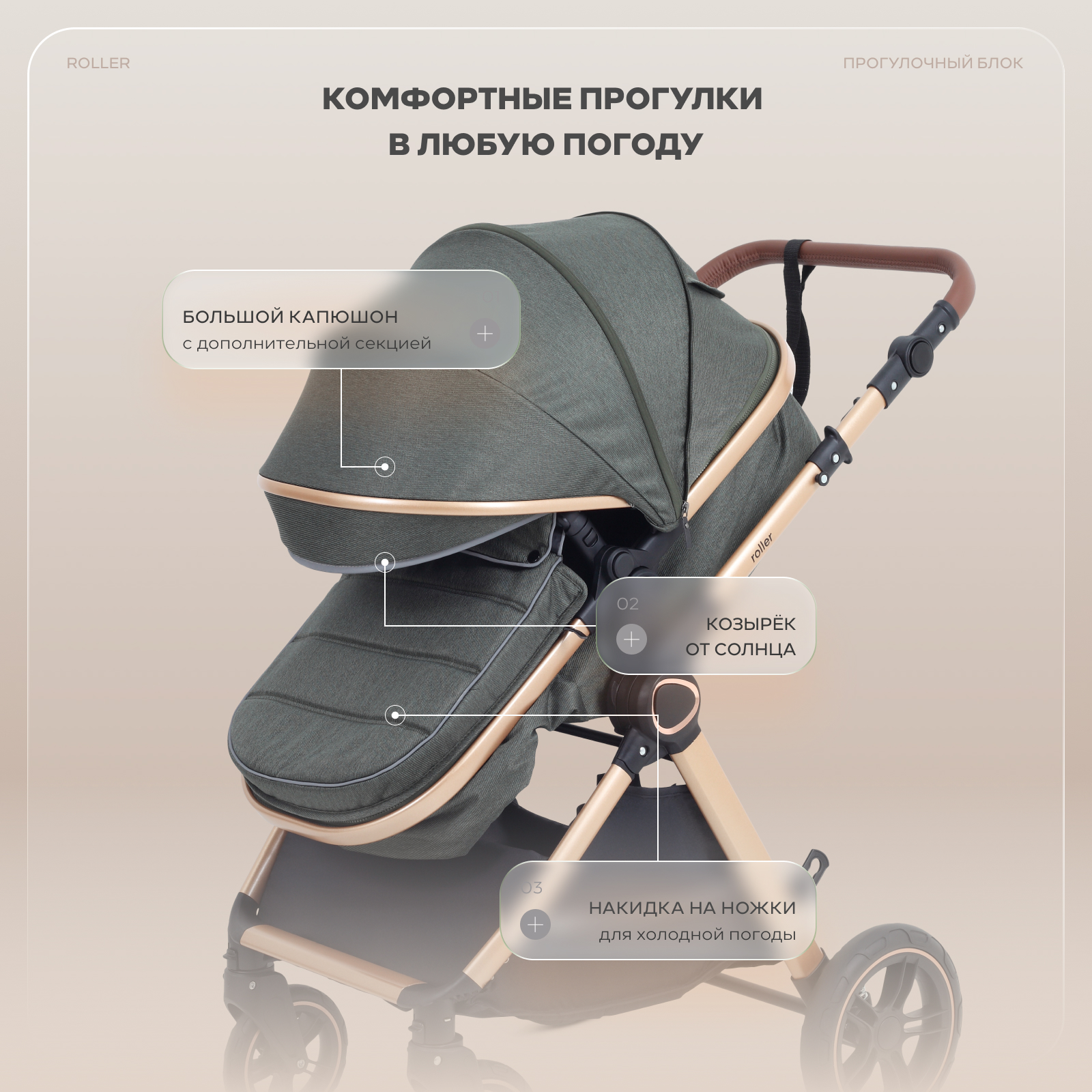 Коляска трансформер Rant Basic Roller Gold 2в1, olive зеленый - фото 14