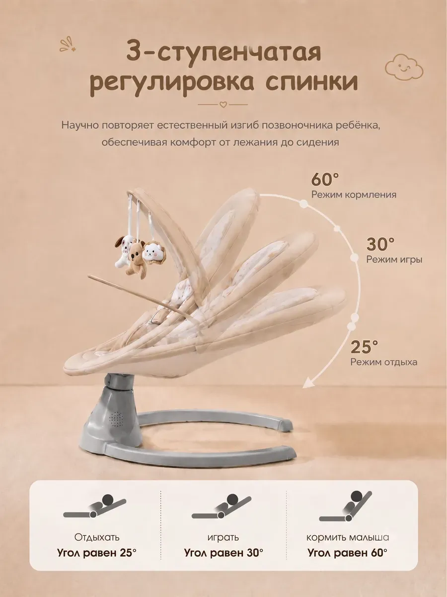 Шезлонг CINLANKIDS бежевый - фото 4