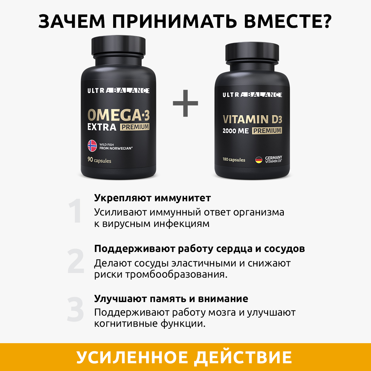 Комплекс для иммунитета UltraBalance Витамин Д3 180 капсул и омега 3 экстра - фото 2