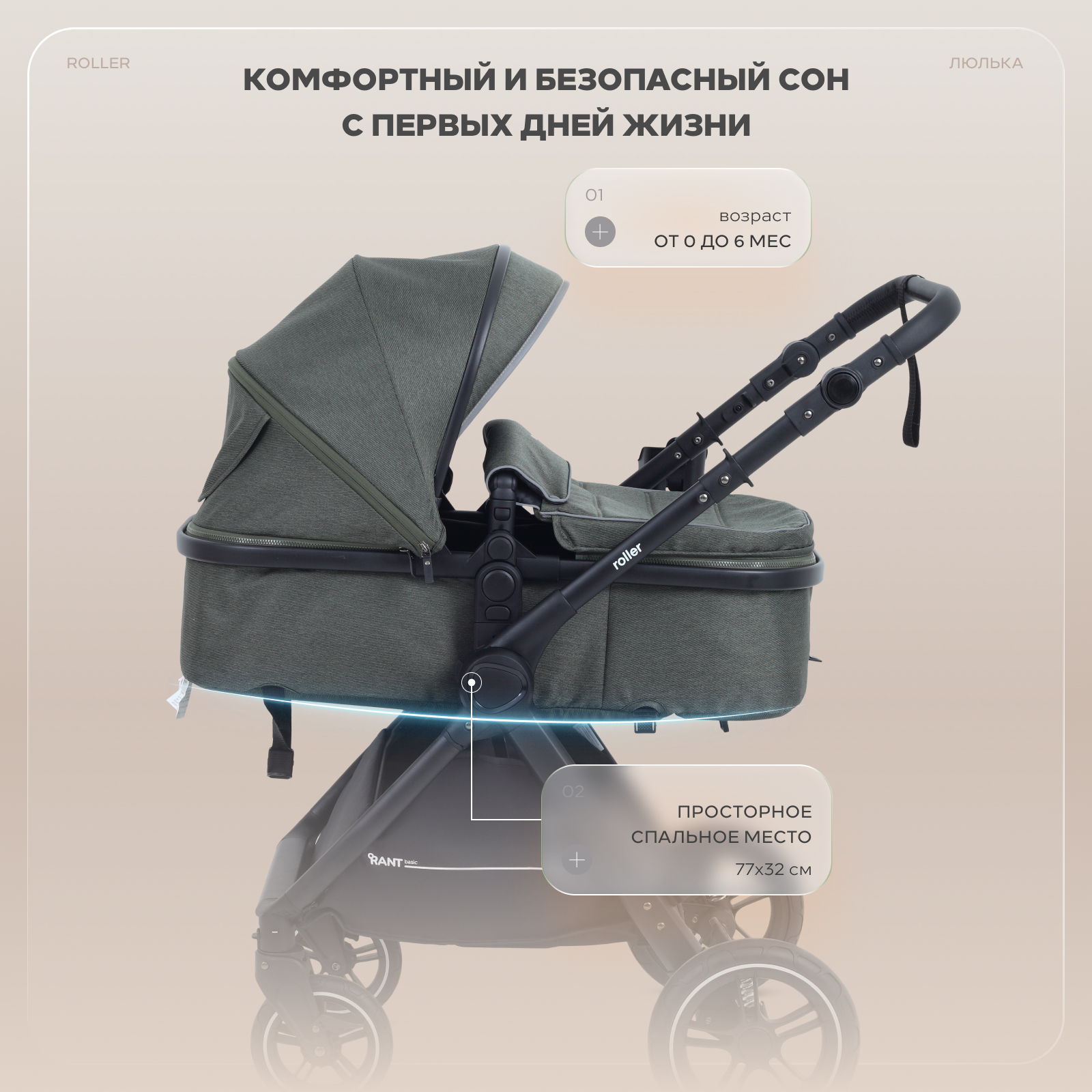 Коляска трансформер Rant Basic Roller 2в1, olive зеленый - фото 5