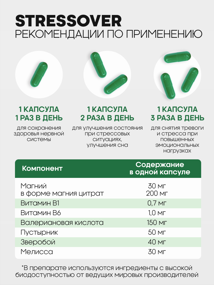 Stressover OVER БАД Успокоительное средство для нервной системы 30 капсул. - фото 5
