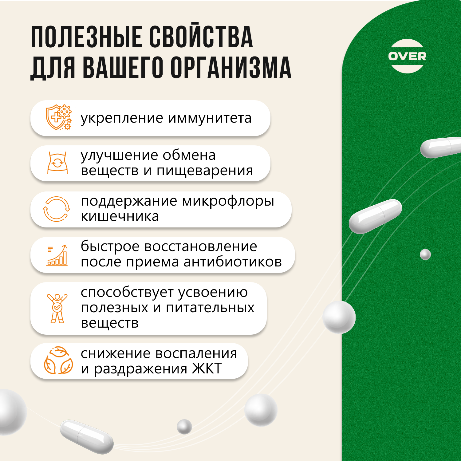 Синбиотик пробиотик и пребиотик OVER БАД для восстановления микрофлоры кишечника 10 капсул - фото 3